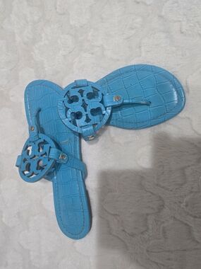 Tory Burch Turquoise Logo Thong Sandals